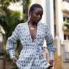 Charly wrap top with long cuffed bishop sleeves, made from hand block printed cotton. Versatile design with a detachable belt, tied around the front. 100% cotton, handmade in Kenya.